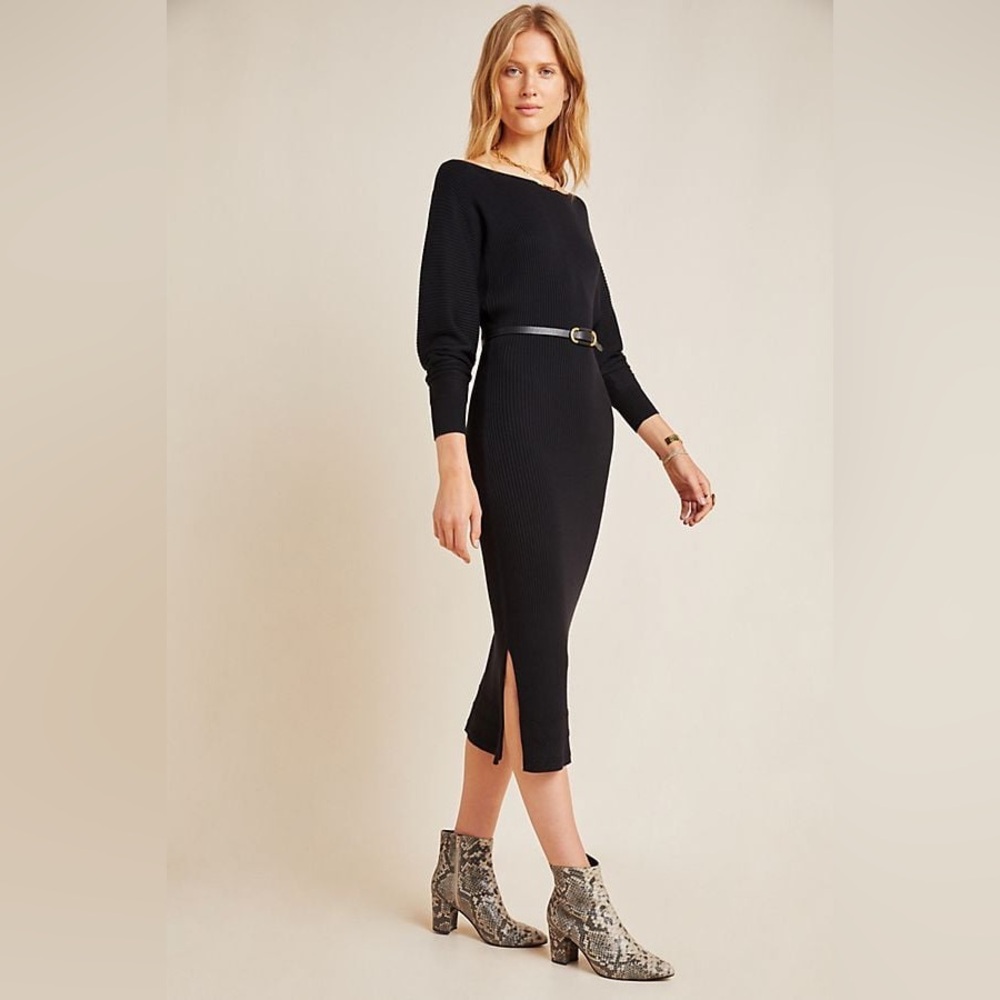 Anthropologie Shea Ribbed Sweater Midi Dress with Dolman Sleeves